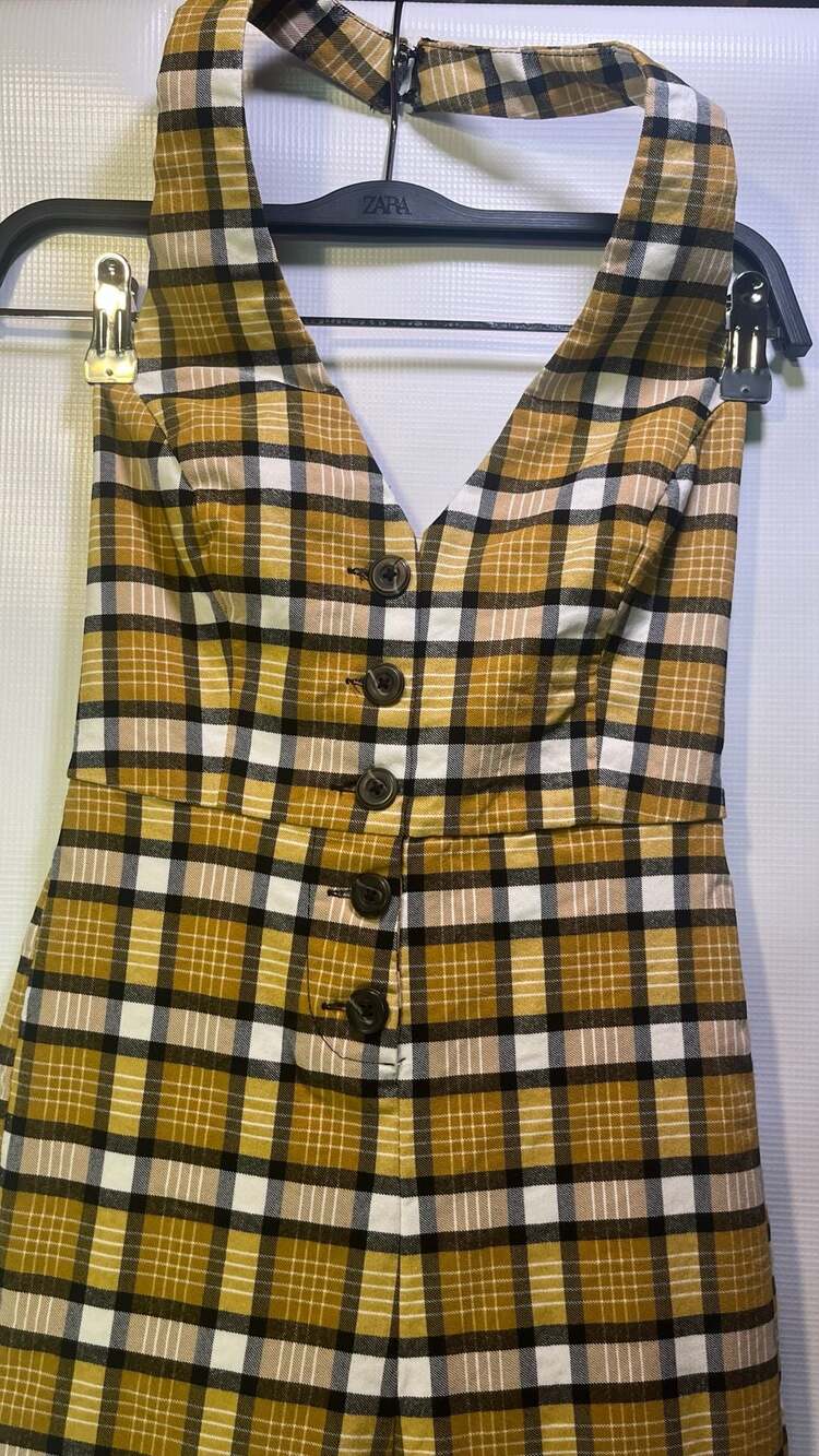 Urban Outfitters Yellow Plaid Halter Jumpsuit - Picture 2 of 4